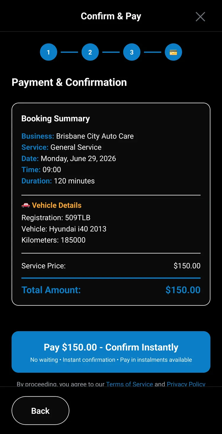 Reviewing and paying for a booking with Apple Pay, Google Pay or card