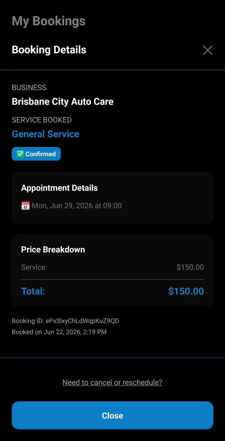 A customer viewing their upcoming and past bookings